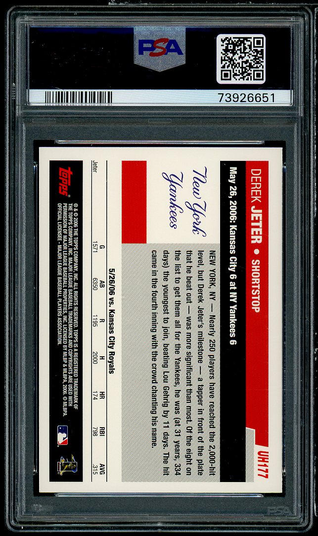 Derek Jeter Card 2006 Topps Updates Highlights #UH177 PSA 10 Image 2