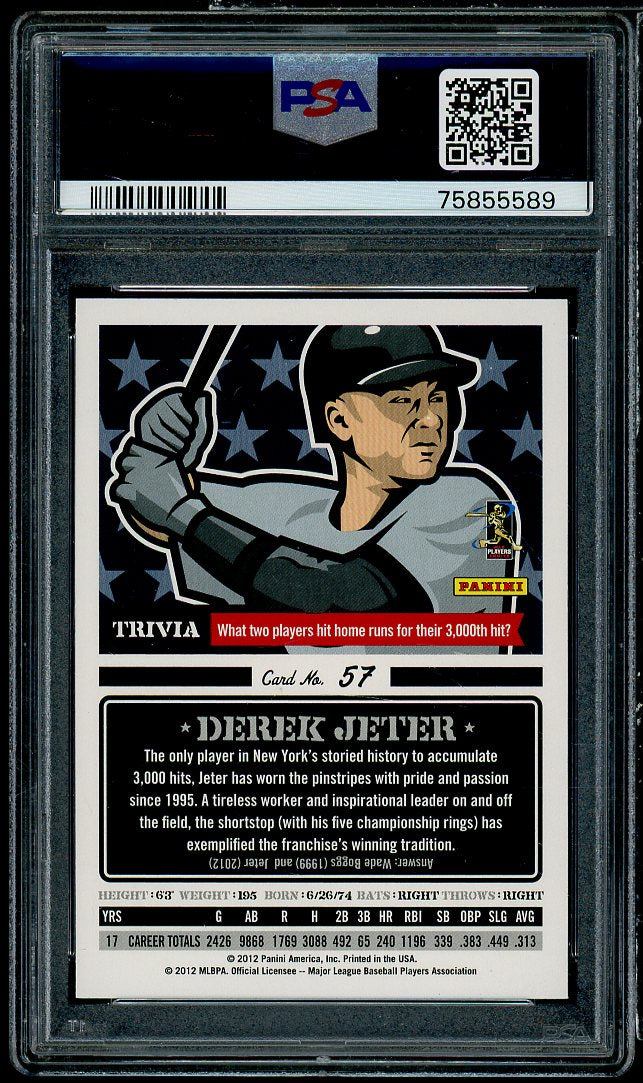 Derek Jeter Card 2012 Panini Triple Play #57 PSA 10 Image 2