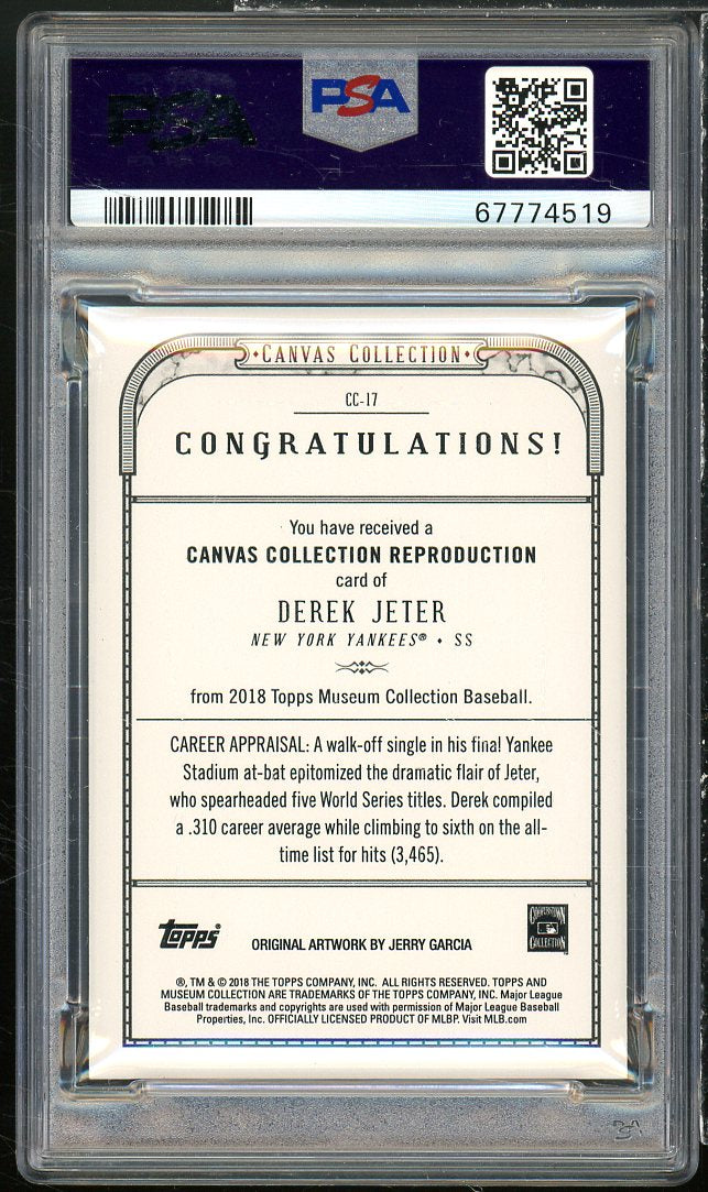 Derek Jeter Card 2018 Topps Museum Collection Canvas Reprints #CC17 PSA 10 Image 2