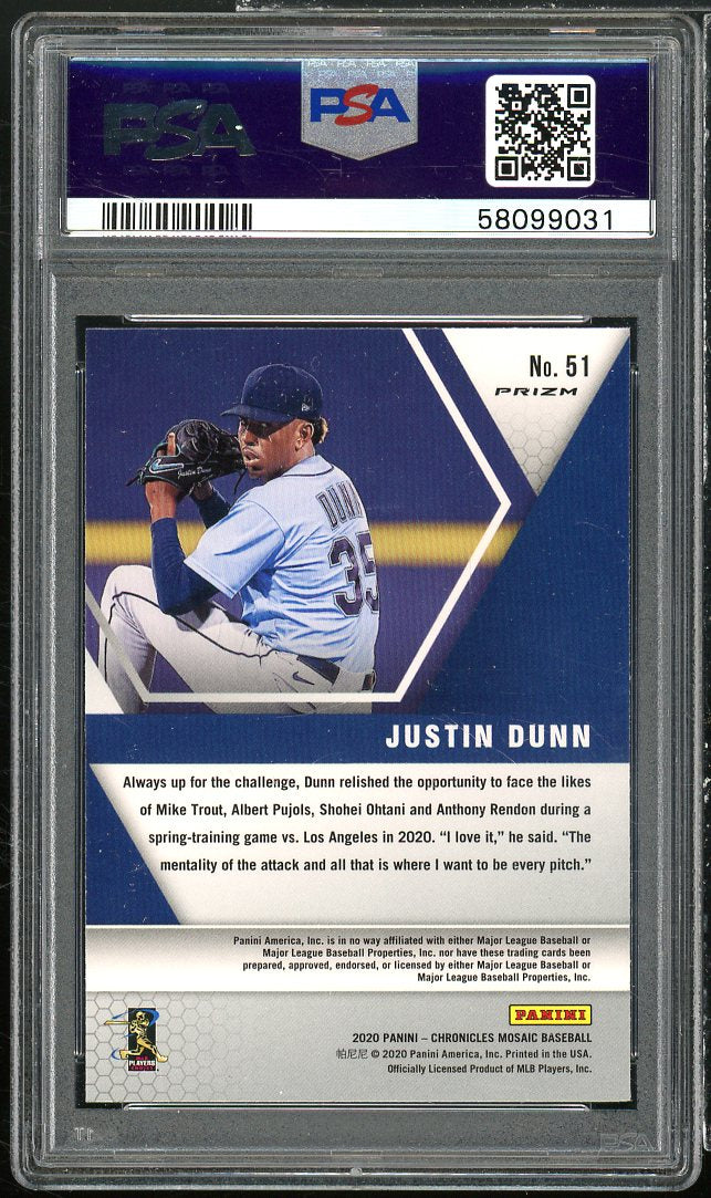 Justin Dunn Rookie Card 2020 Panini Chronicles Mosaic Silver #51 PSA 9 Image 2