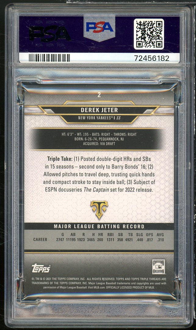 Derek Jeter Card 2021 Triple Threads #2 PSA 10 Image 2