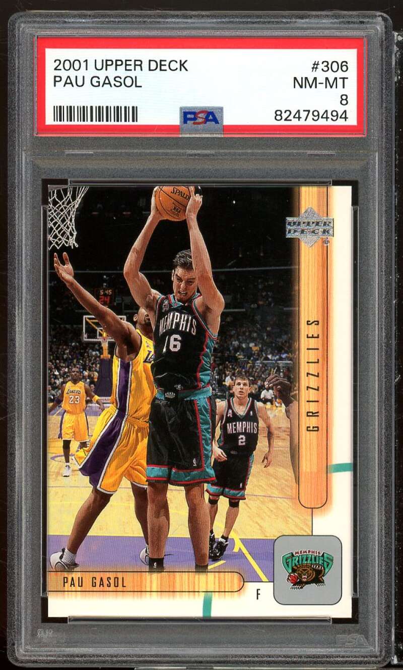 Pau Gasol Rookie Card 2001-02 Upper Deck #306 PSA 8 Image 1