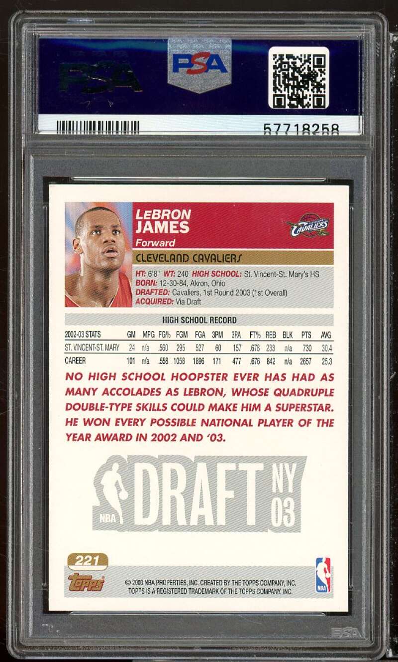 LeBron James Rookie Card 2003-04 Topps Collection #221 PSA 9 Image 2