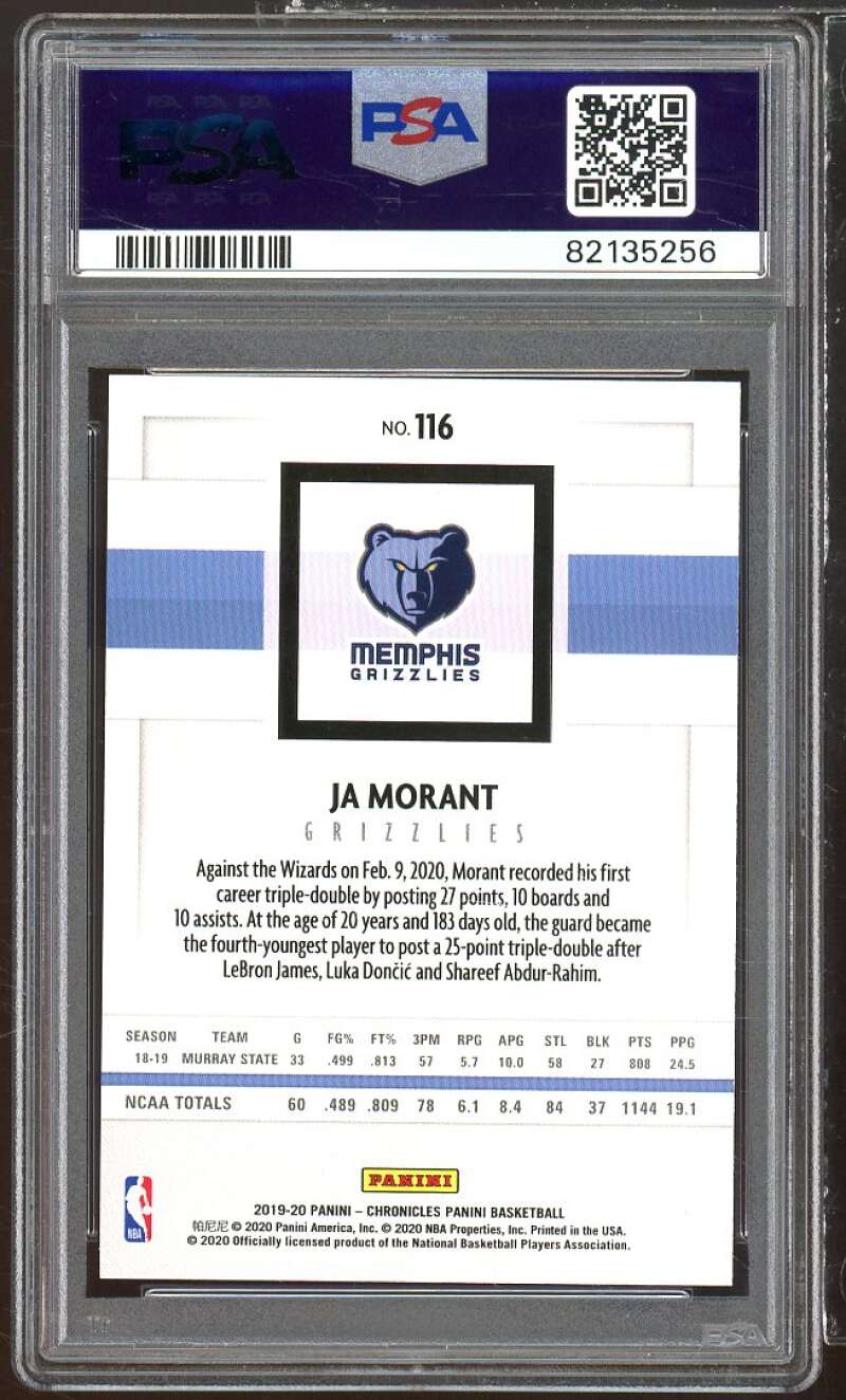 Ja Morant Rookie Card 2019-20 Panini Chronicles Green #116 w/ Dolph PSA 10 Image 2