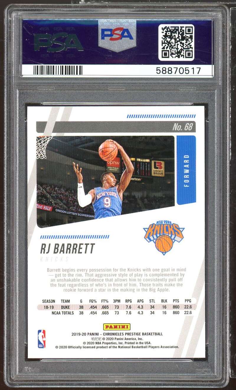 RJ Barrett Rookie Card 2019-20 Panini Chronicles #68 PSA 10 Image 2