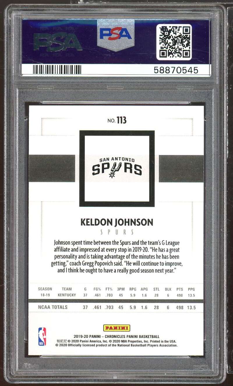 Keldon Johnson Rookie Card 2019-20 Panini Chronicles #113 PSA 10 Image 2