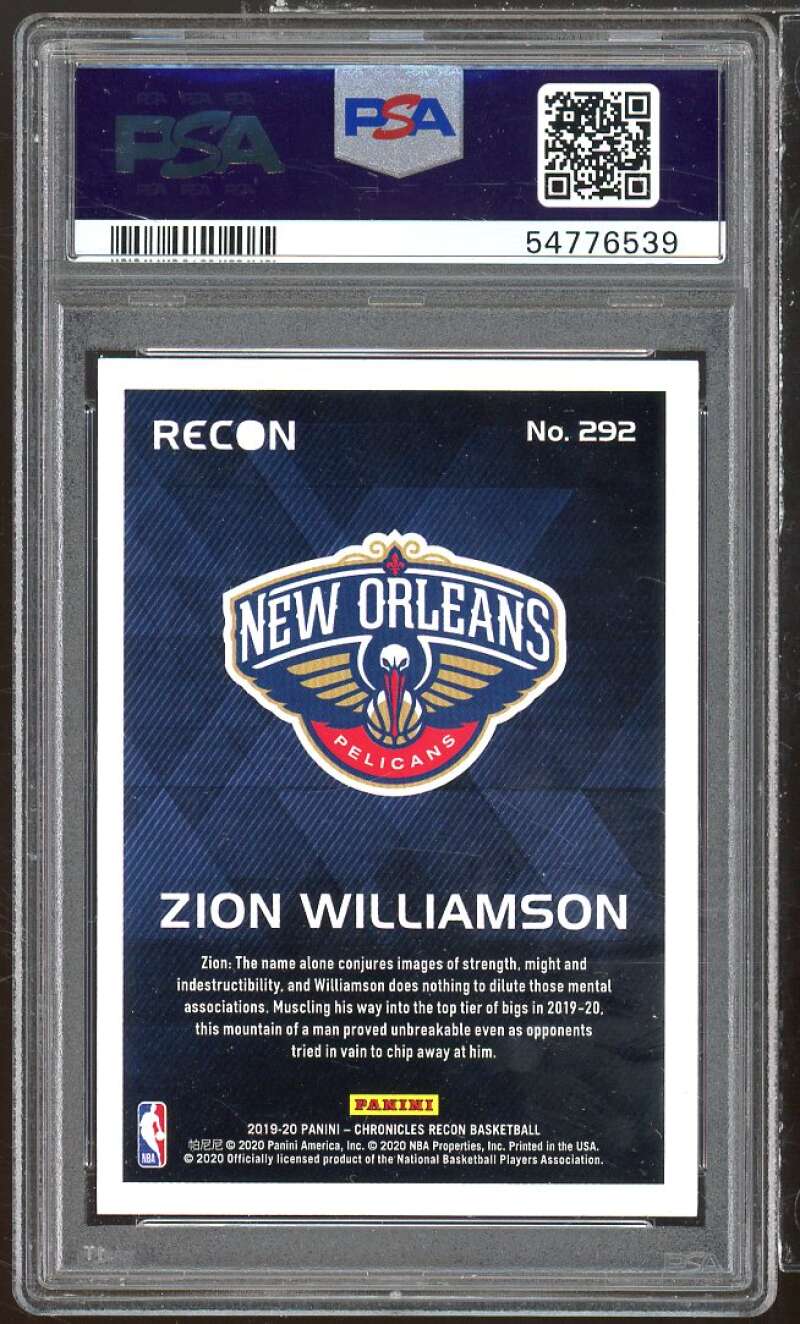 Zion Williamson Rookie Card 2019-20 Panini Chronicles Green #292 PSA 9 Image 2