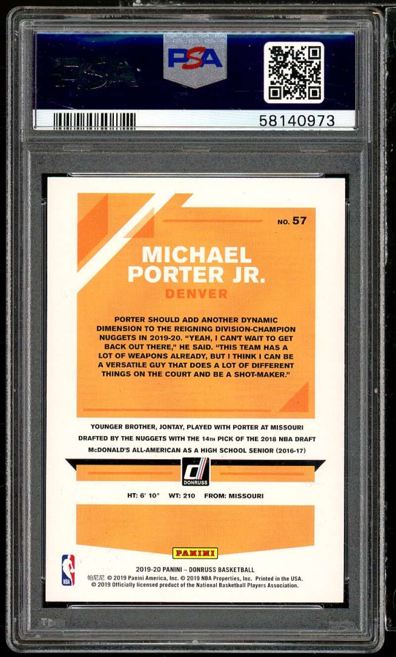 Michael Porter Jr Card 2019-20 Donruss Orange Laser #57 PSA 10 Image 2