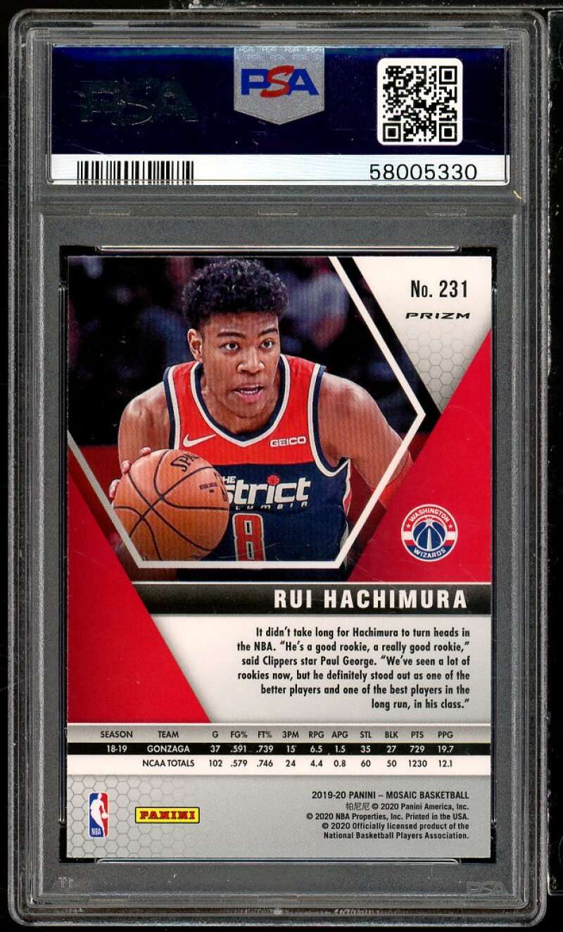 Rui Hachimura Rookie Card 2019-20 Panini Mosaic Reactive Blue #231 PSA 10 Image 2