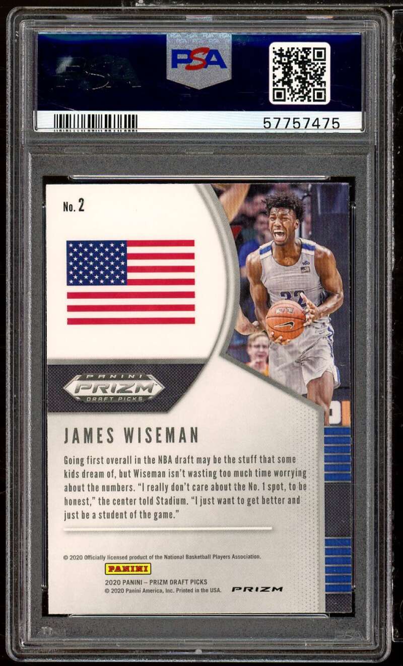 James Wiseman Rookie Card 2020-21 Panini Prizm DP Green Prizm #2 PSA 10 Image 2