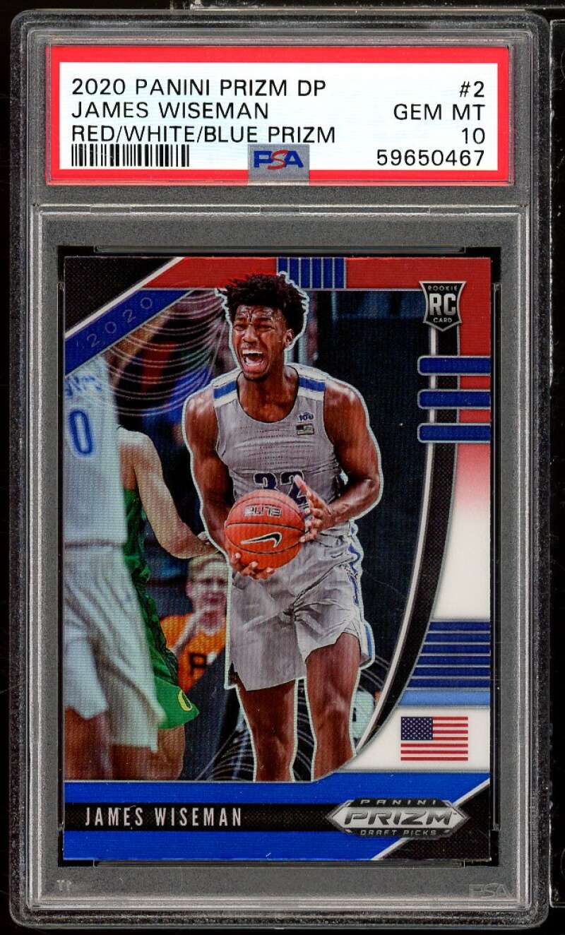 James Wiseman Rookie Card 2020-21 Panini Prizm DP Red/White/Blue Prizm #2 PSA 10 Image 1