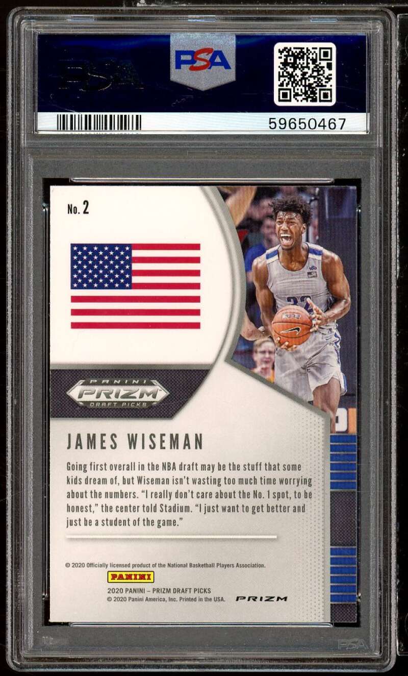 James Wiseman Rookie Card 2020-21 Panini Prizm DP Red/White/Blue Prizm #2 PSA 10 Image 2