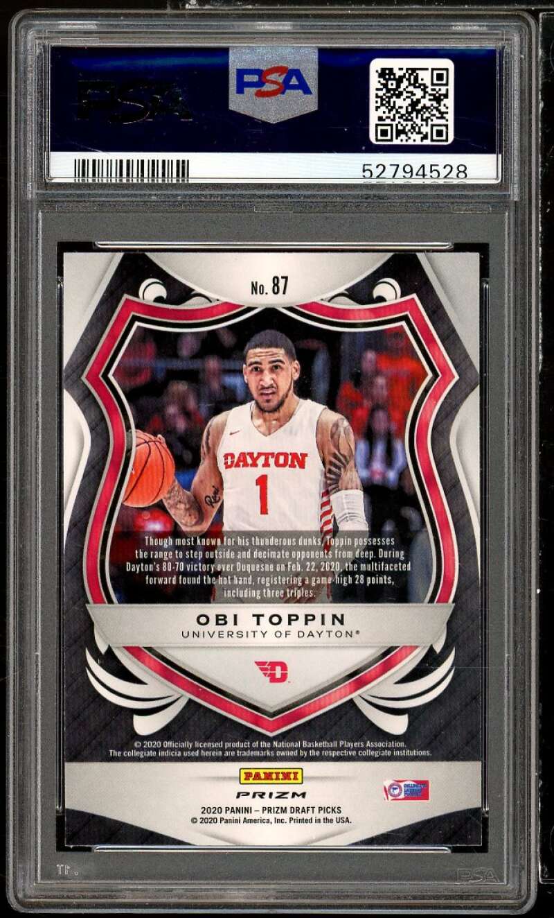 Obi Toppin Rookie Card 2020-21 Panini Prizm DP Silver Prizm #87 PSA 10 Image 2