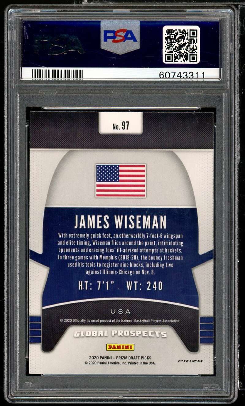 James Wiseman Rookie Card 2020-21 Panini Prizm DP Silver Prizm #97 PSA 10 Image 2