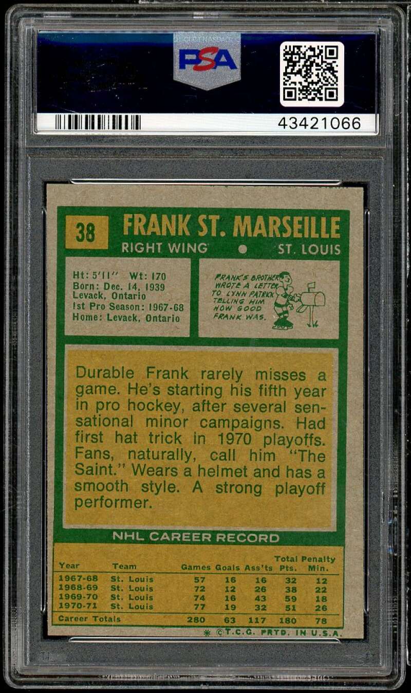 Frank St. Marseille Card 1971-72 Topps #38 PSA 8 oc Image 2