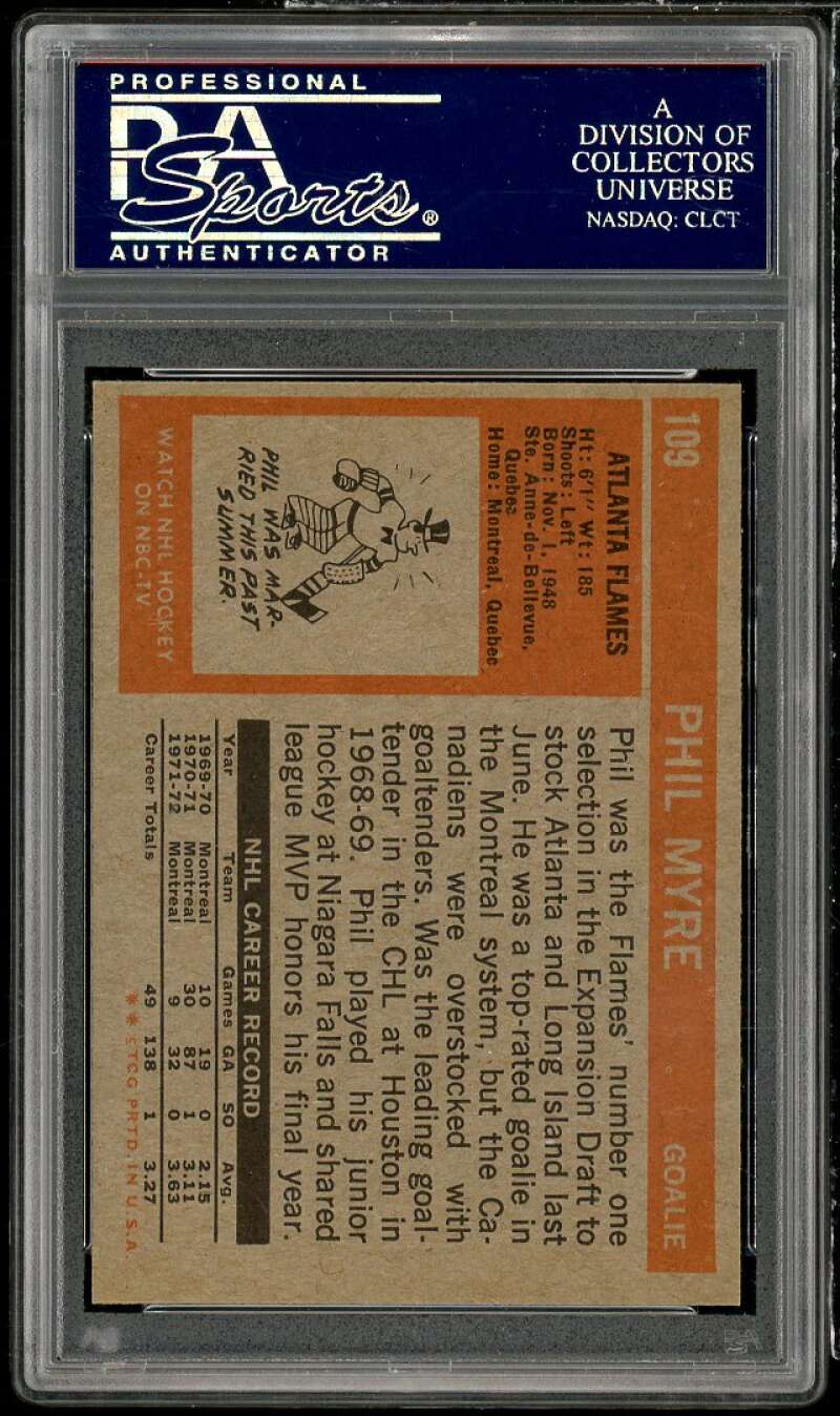 Phil Myre Rookie Card 1972-73 Topps #109 PSA 8 Image 2