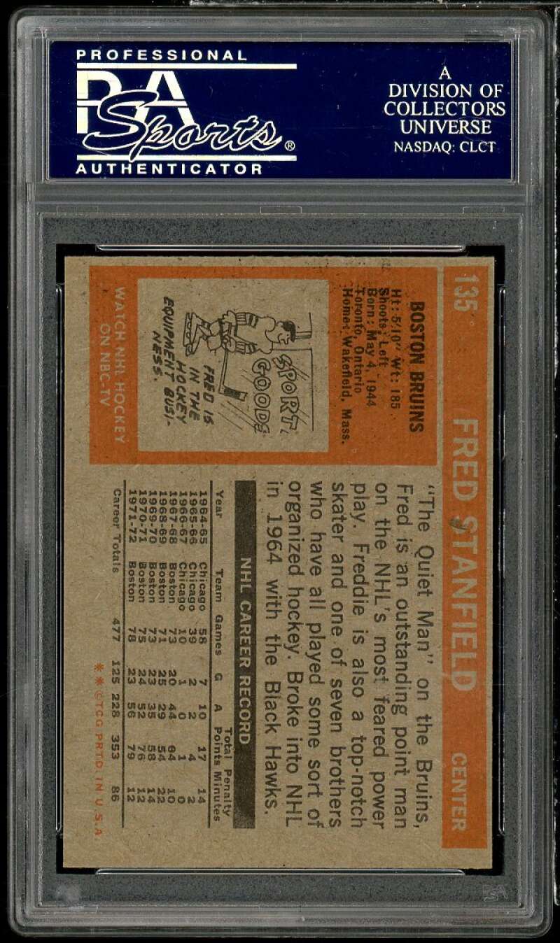 Fred Stanfield Card 1972-73 Topps #135 PSA 8 Image 2