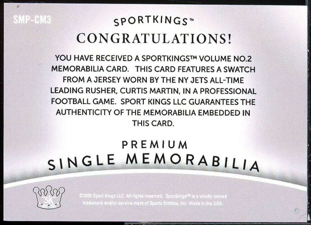 Curtis Martin Card 2021 Sportkings Volume 2 Premium Memorabilia Silver #SMPCM3  Image 2