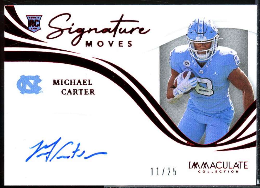 Michael Carter RC 2021 Immaculate Collection Collegiate Signature Moves Ruby #36  Image 1