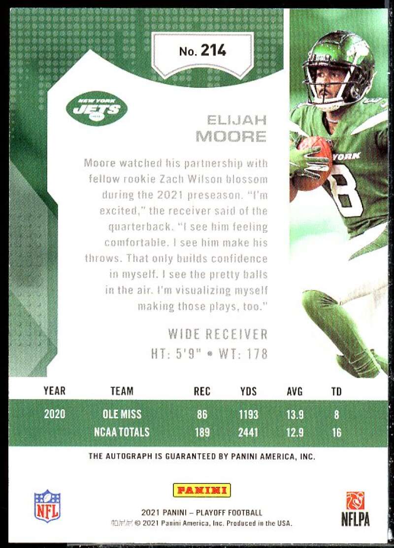 Elijah Moore RC AU Rookie Card 2021 Playoff #214  Image 2
