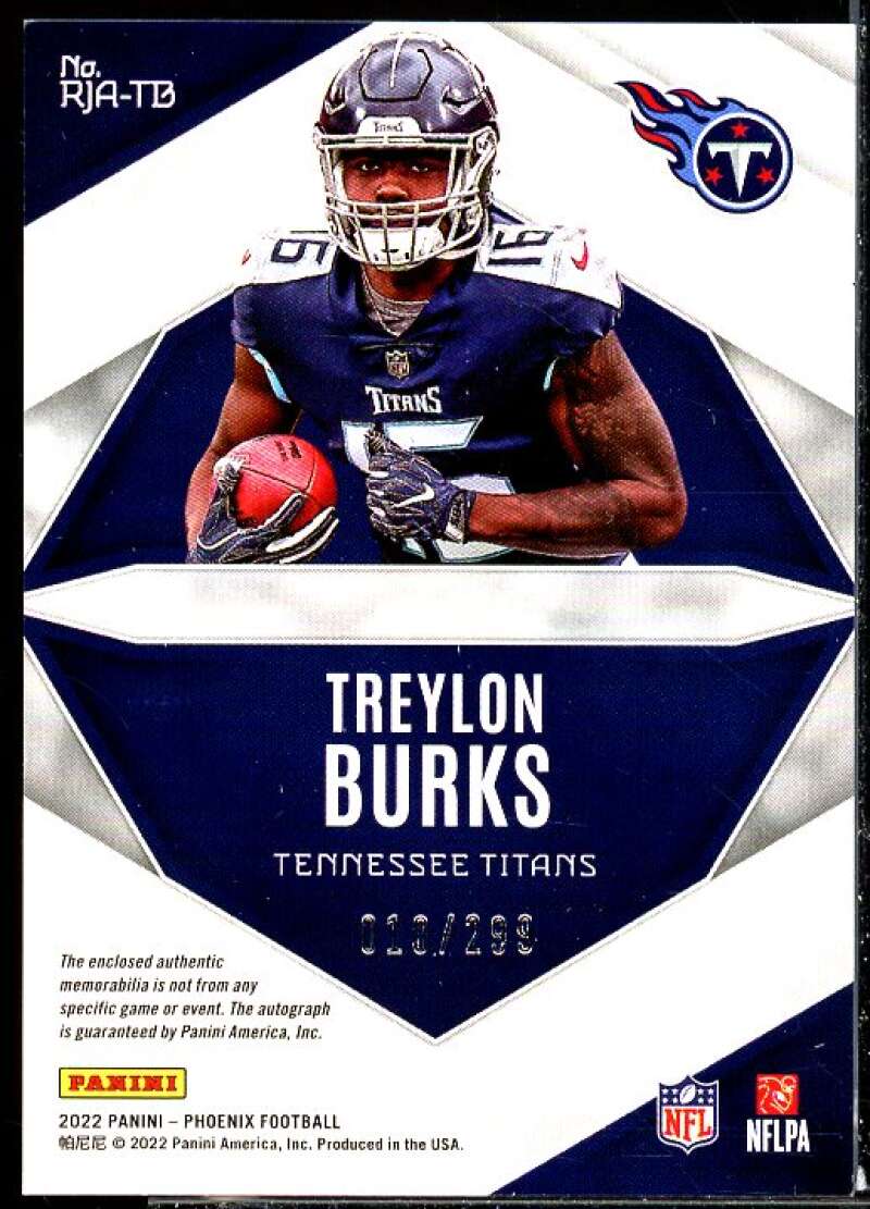 Treylon Burks Rookie 2022 Panini Phoenix Rookie Premiere Jersey Autographs #12  Image 2