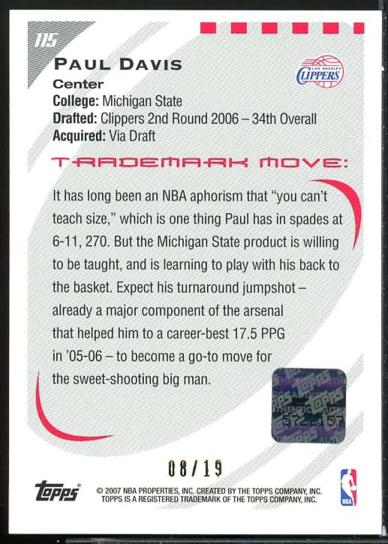 Paul Davis AU Rookie Card 2006-07 Topps Trademark Moves Wood #115  Image 2