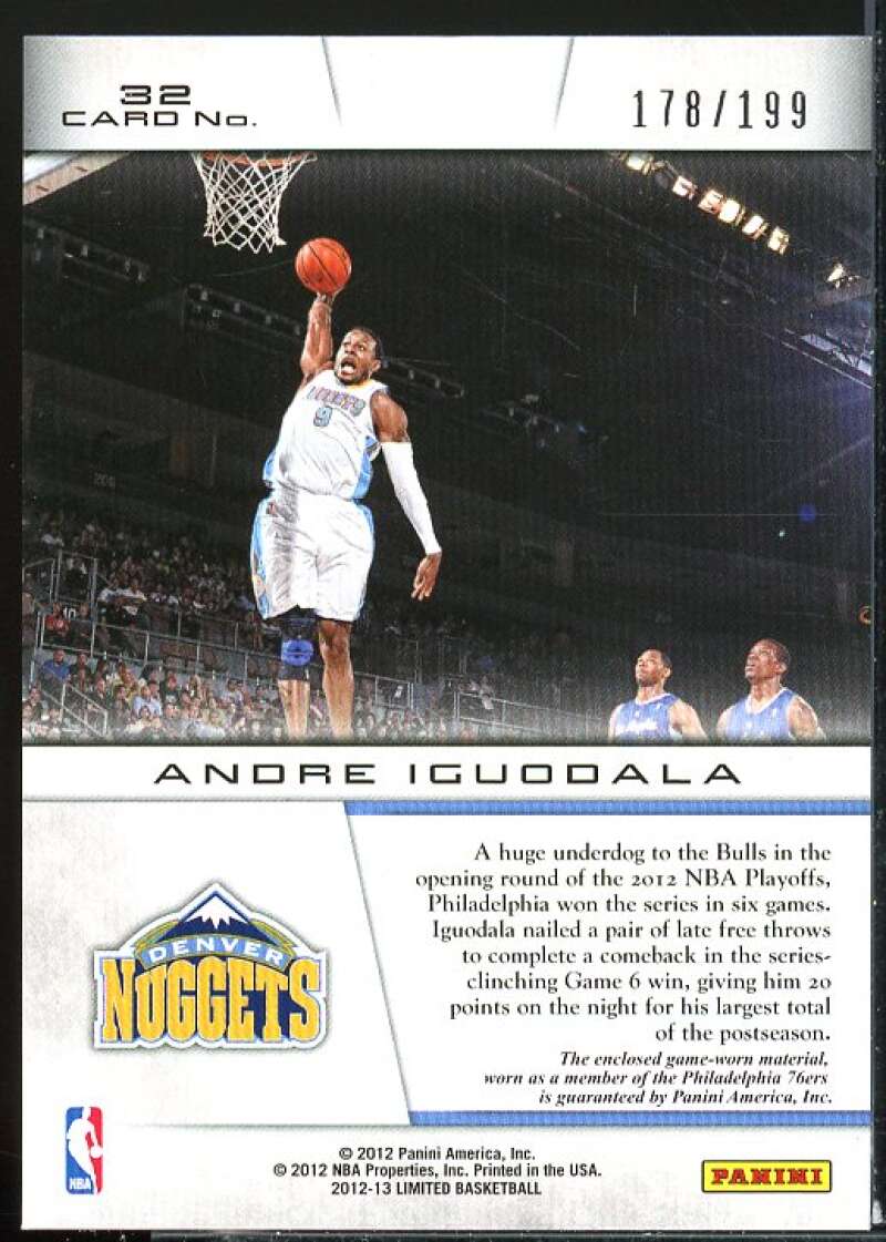 Andre Iguodala Card 2012-13 Limited Lights Out Materials #32  Image 2