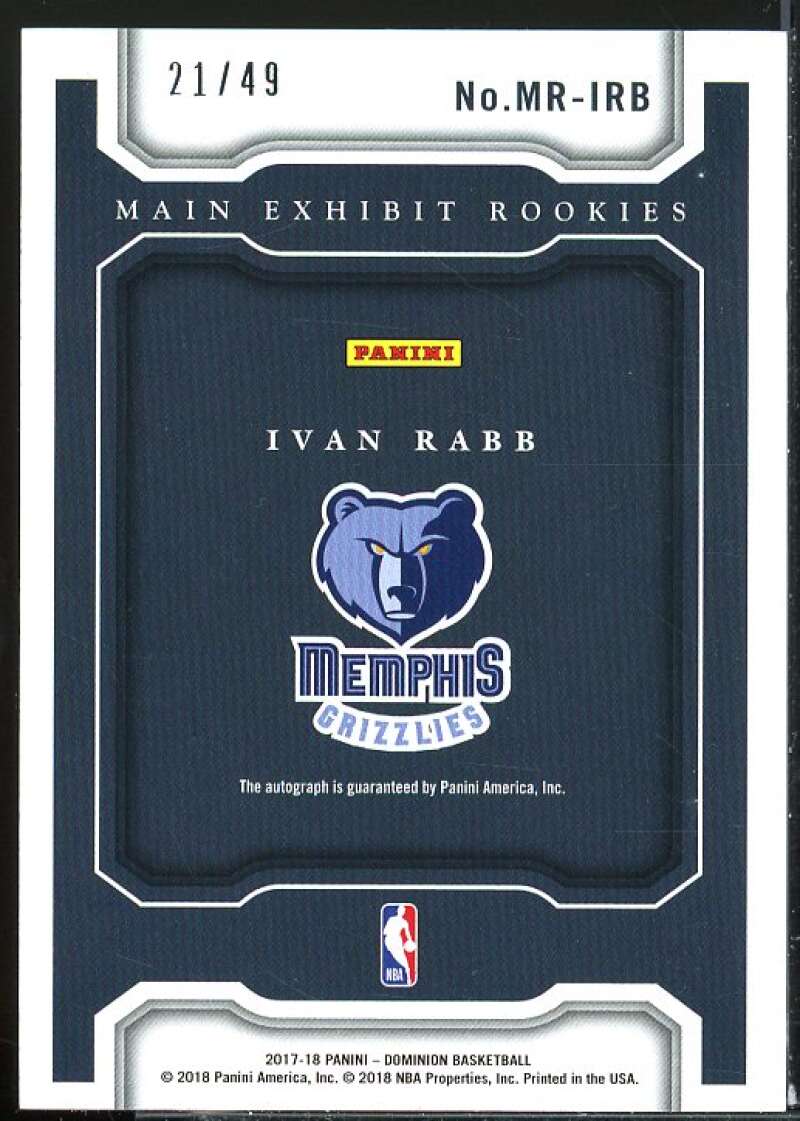 Ivan Rabb Rookie 2017-18 Panini Dominion Main Exhibit Rookie Autographs #14  Image 2