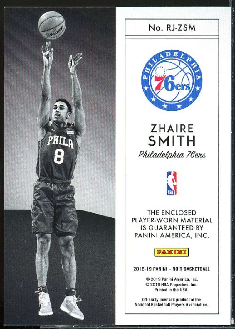 Zhaire Smith Rookie Card 2018-19 Panini Noir Rookie Jumbo Material #36  Image 2