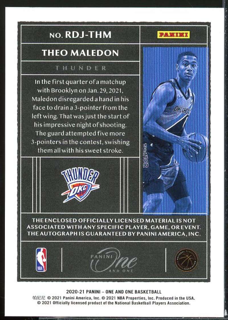 Theo Maledon 2020-21 Panini One One Rookie Dual Jersey Autographs Purple #22  Image 2