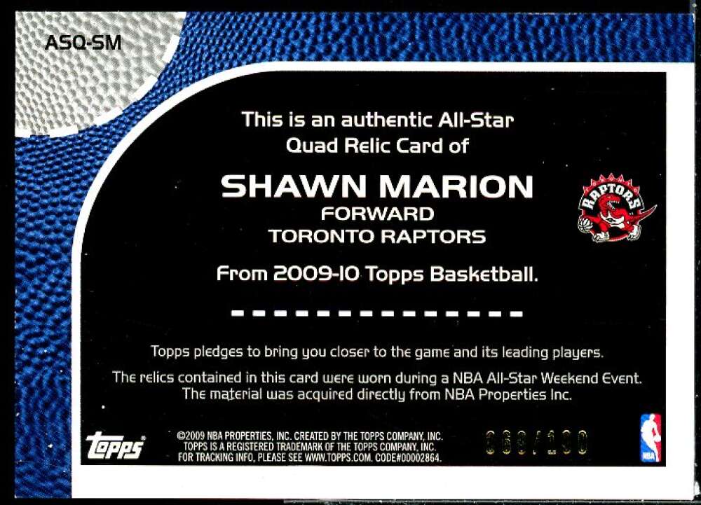 Shawn Marion Card 2009-10 Topps All-Star Relics Quad #ASQSM  Image 2