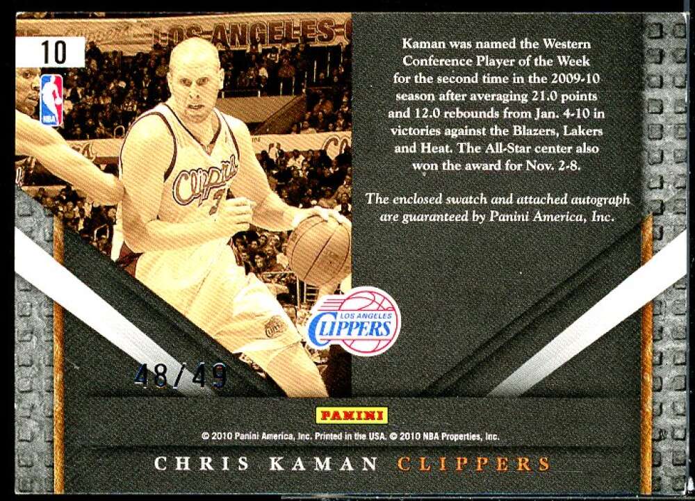 Chris Kaman Card 2010-11 Limited Monikers Materials #10  Image 2