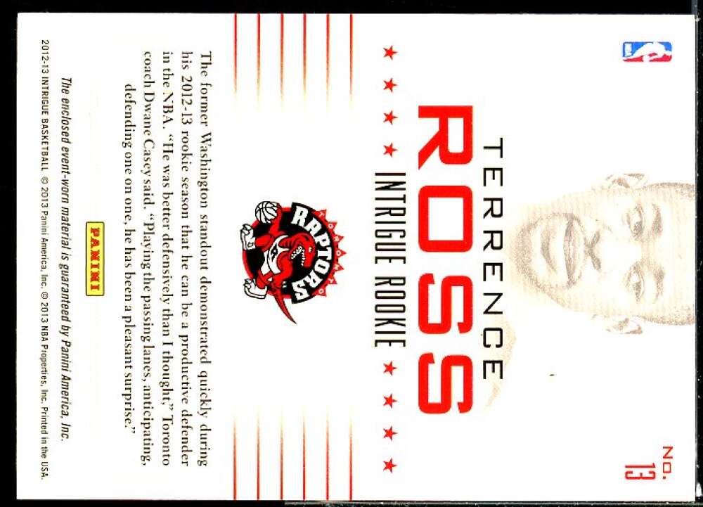 Terrence Ross Rookie Card 2012-13 Panini Intrigue Rookie Memorabilia #13  Image 2