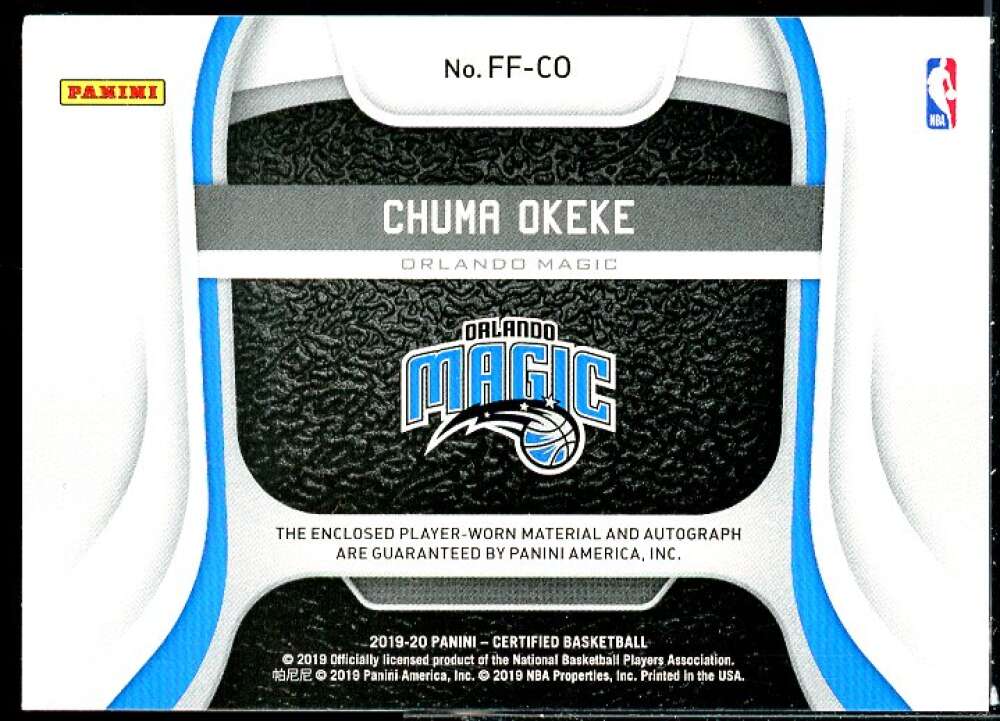 Chuma Okeke Card 2019-20 Certified Freshman Fabric Signatures Mirror Blue #8  Image 2