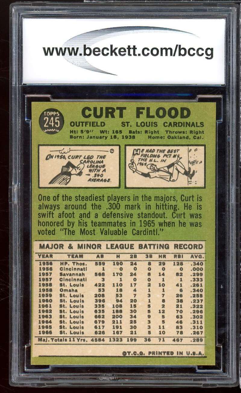 Curt Flood Card 1967 Topps #245 BGS BCCG 9 Image 2