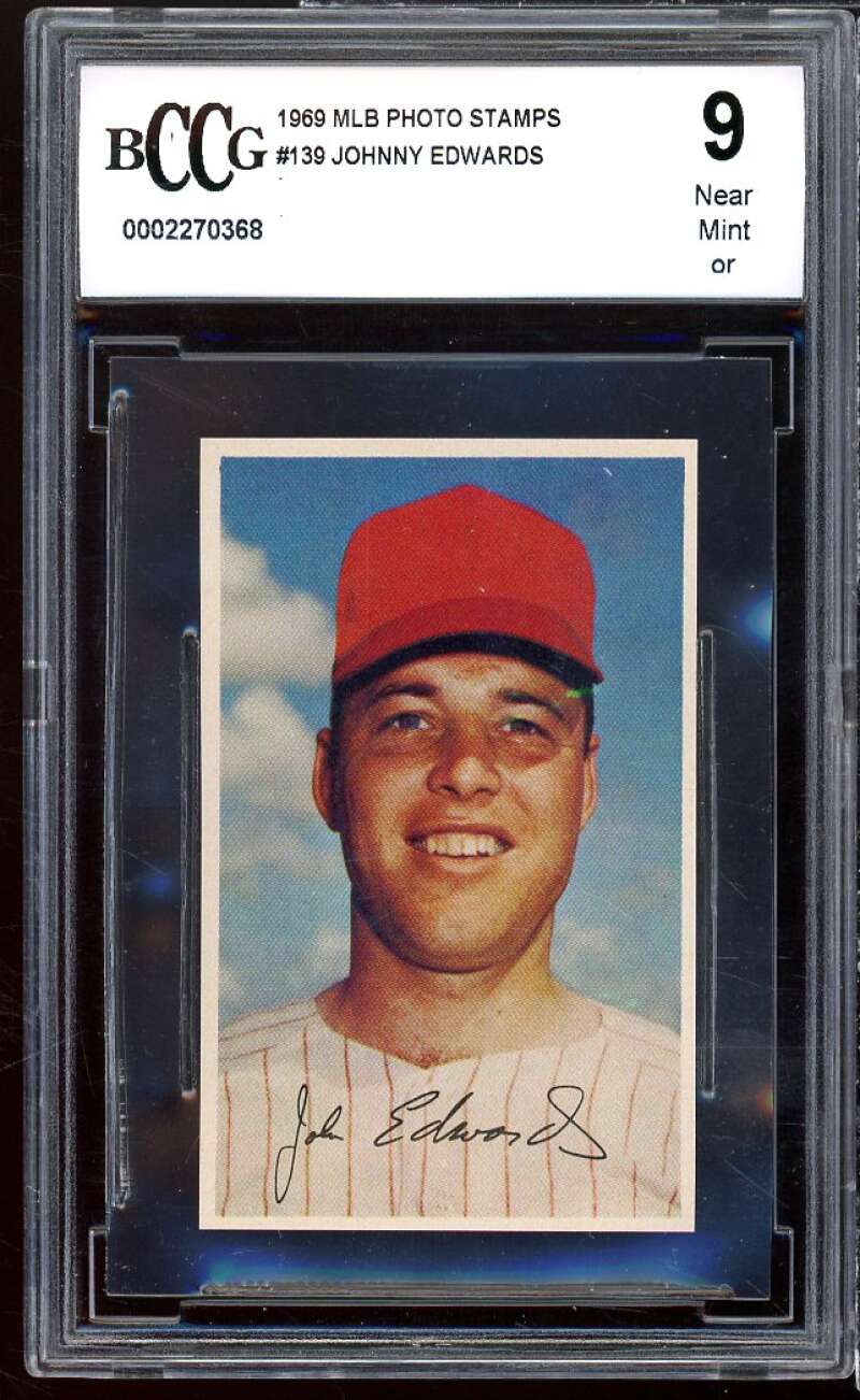 Johnny Edwards 1969 MLB Photo Stamps #139 BGS BCCG 9 Image 1