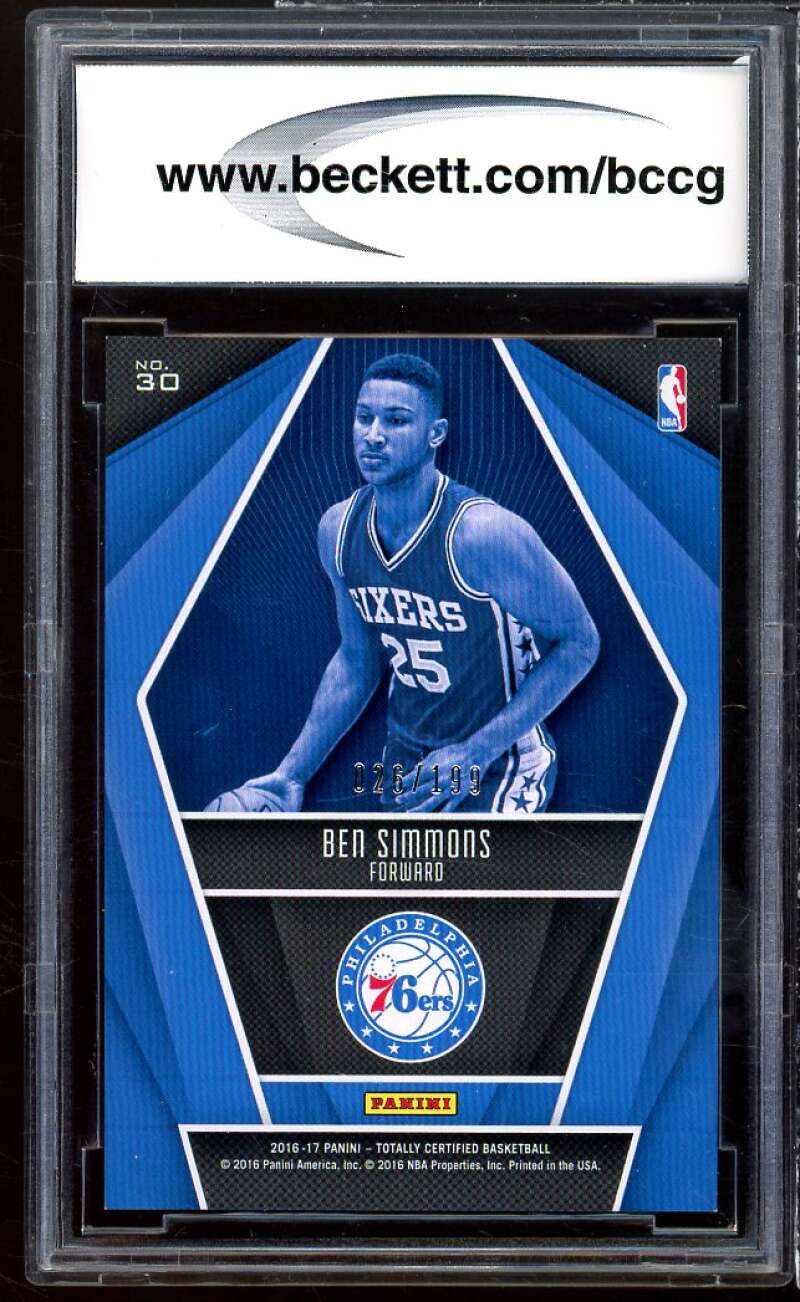 Ben Simmons Rookie Card 2016-17 Totally Certified FF Red #30 BGS BCCG 10 Image 2