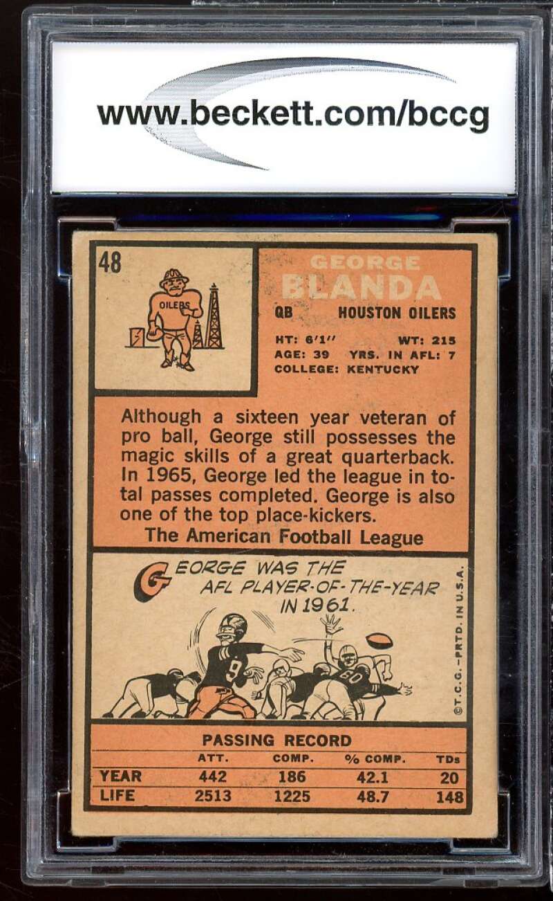 George Blanda Card 1966 Topps #48 BGS BCCG 7 Image 2