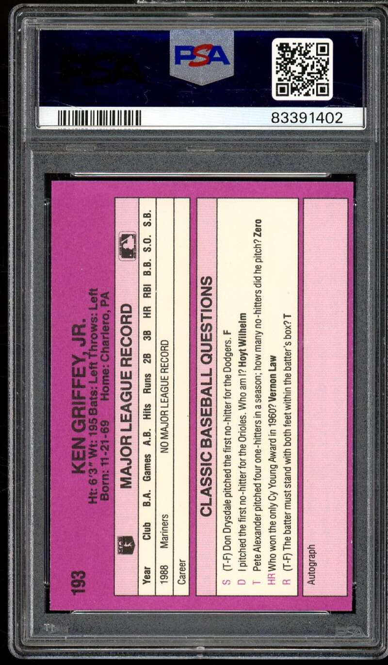 Ken Griffey Jr. Rookie Card 1989 Classic Travel #193 PSA 8 Image 2