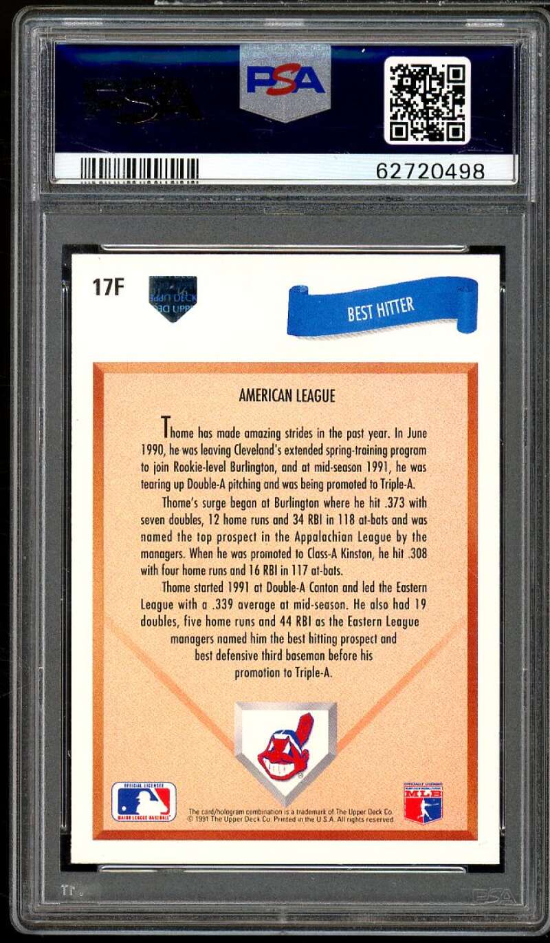 Jim Thome Rookie Card 1991 Upper Deck Final Edition #17F PSA 10 Image 2