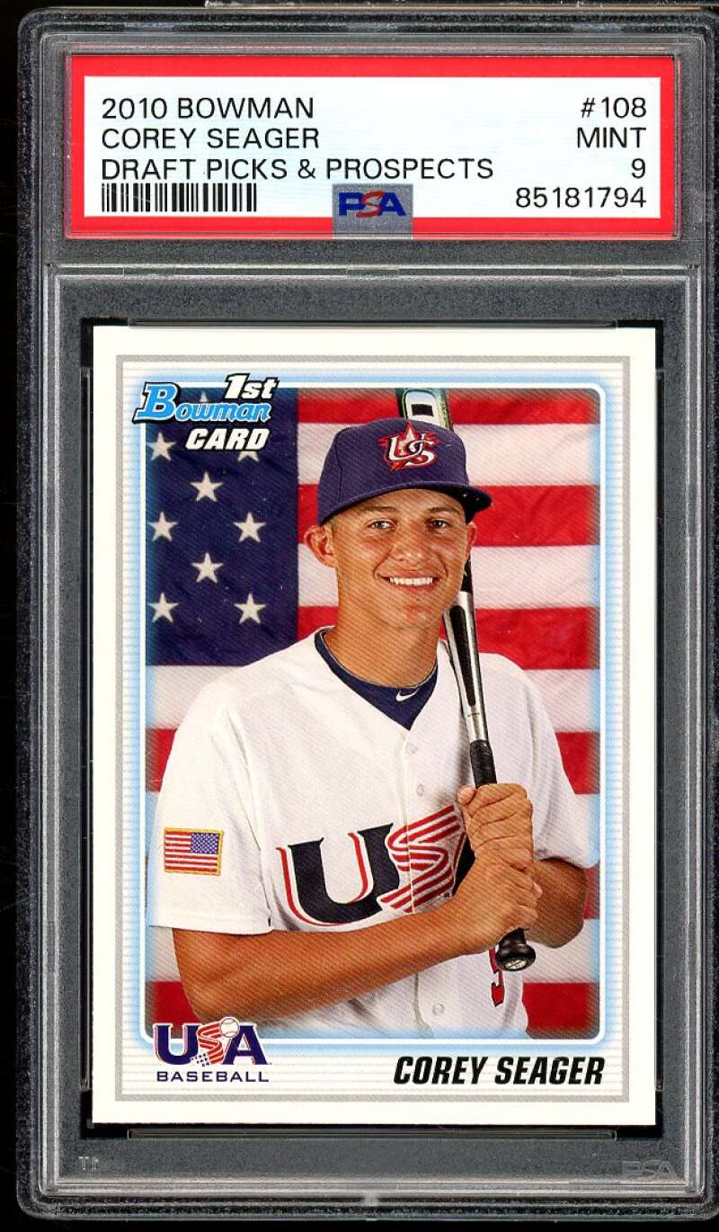 Corey Seager Rookie Card 2010 Bowman Draft Picks Prospects #108 PSA 9 Image 1