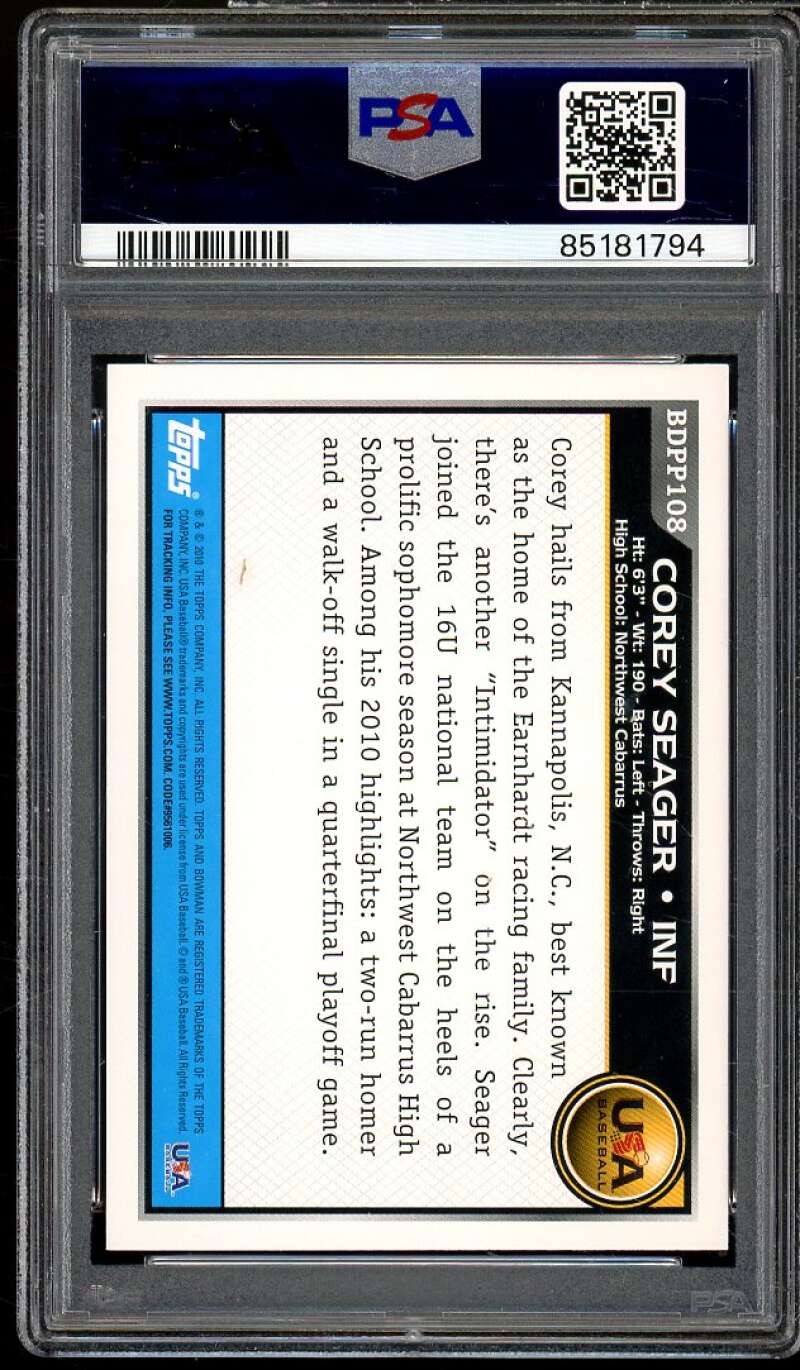 Corey Seager Rookie Card 2010 Bowman Draft Picks Prospects #108 PSA 9 Image 2