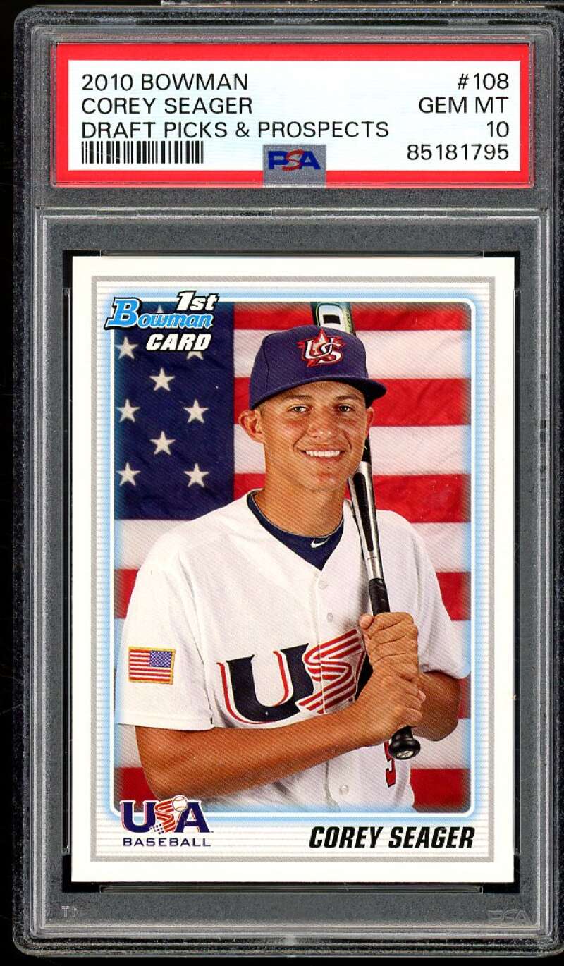 Corey Seager Rookie Card 2010 Bowman Draft Picks Prospects #108 PSA 10 Image 1