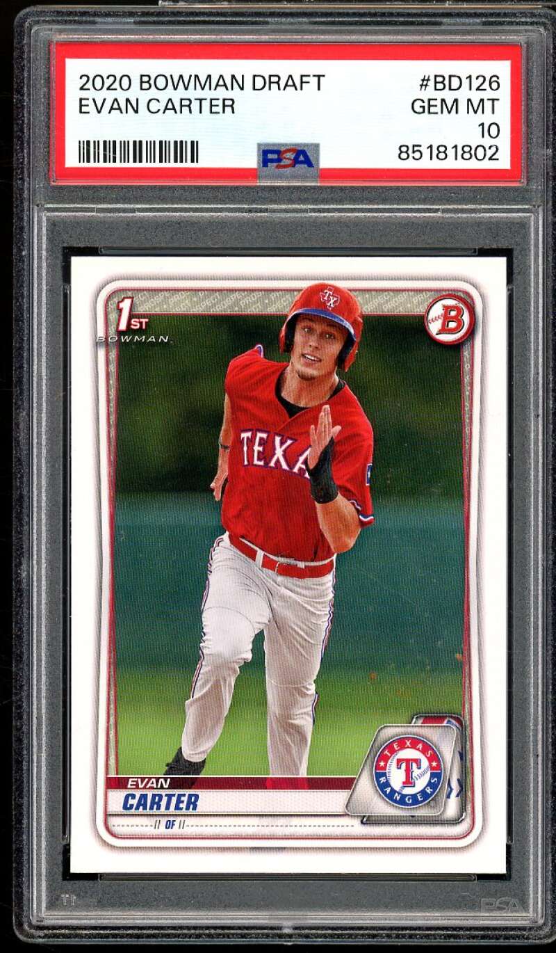 Evan Carter Rookie Card 2020 Bowman Draft #BD126 PSA 10 Image 1