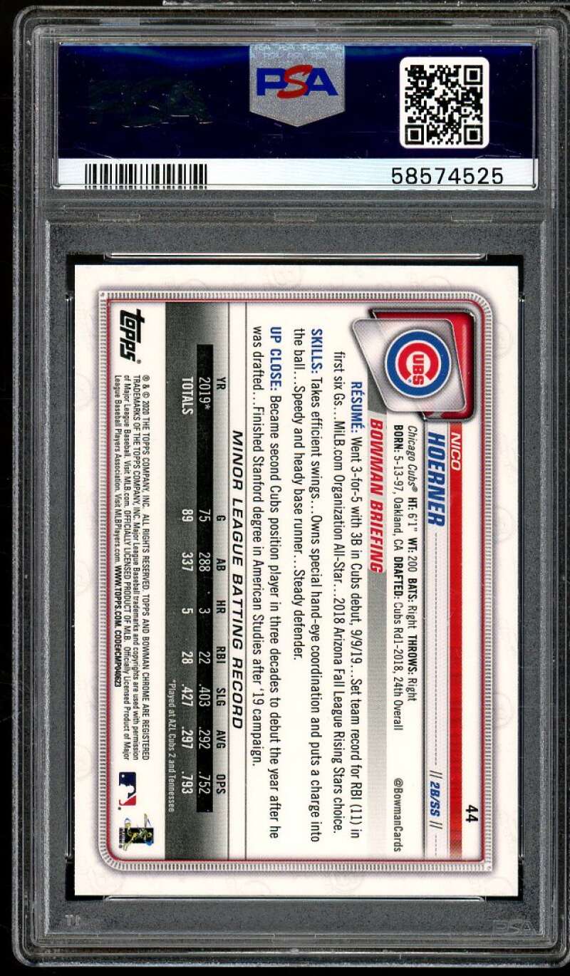 Nico Hoerner Rookie Card 2020 Bowman Chrome #44 PSA 10 Image 2