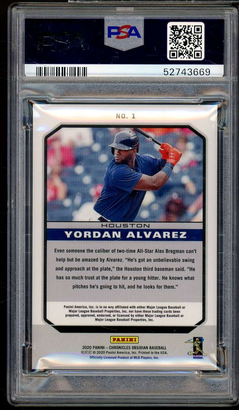 Yordan Alvarez Rookie Card 2020 Panini Chronicles Obsidian #1 PSA 9 Image 2