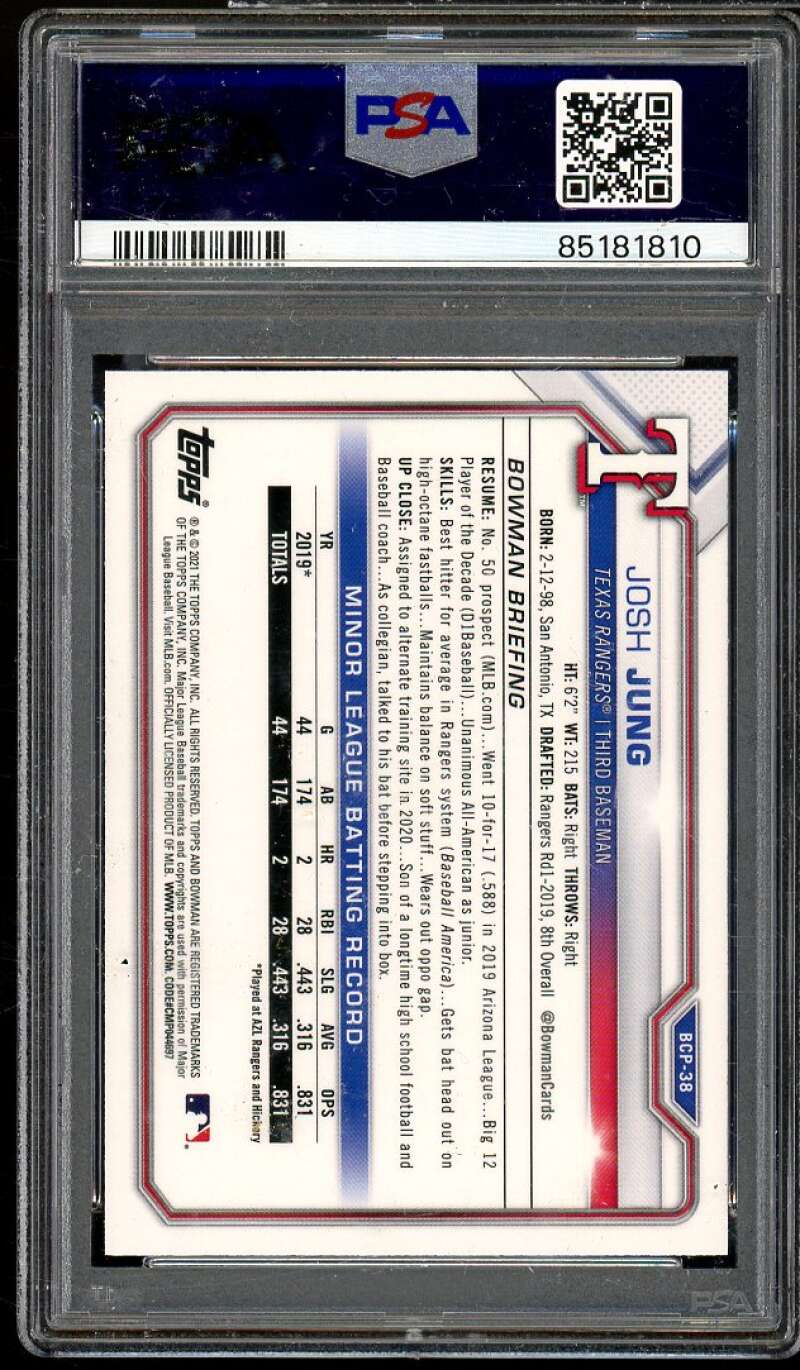 Josh Jung Rookie Card 2021 Bowman Mega Box Chrome #BCP38 PSA 9 Image 2