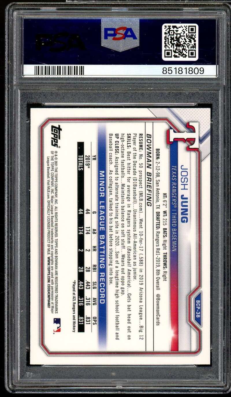 Josh Jung Rookie Card 2021 Bowman Mega Box Chrome #BCP38 PSA 10 Image 2