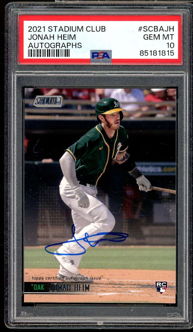 Jonah Heim Rookie Card 2021 Stadium Club Autographs #SCBAJH PSA 10 Image 1