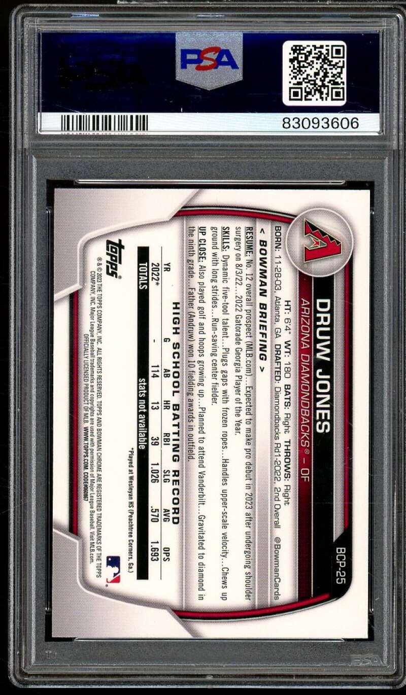 Druw Jones Rookie Card 2023 Bowman Mega Box Chrome #25 PSA 10 Image 2